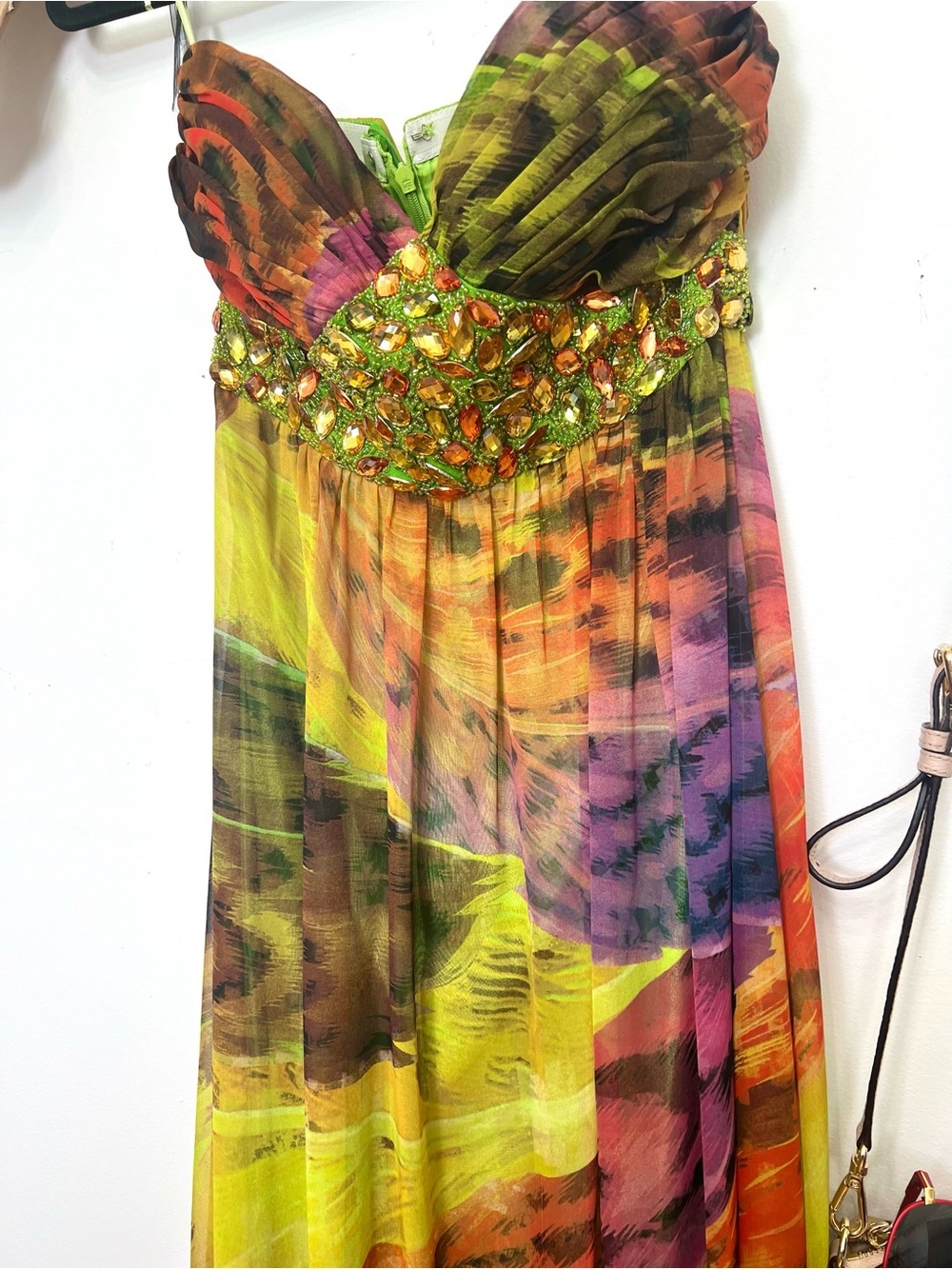 Empire waist Beaded Multicolor Tropical bling Maxi Dress 2 - Picture 3 of 12